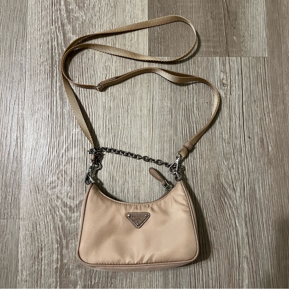 Prada Beige Tan Re-edition 2005 Nylon Mini Bag with Crossbody